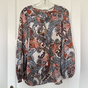Chicos paisley tassel balloon sleeve blouse size 3
